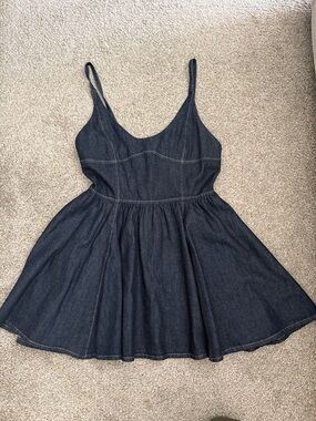 Zara Dark Denim Blue Spaghetti Strap Skater Dress